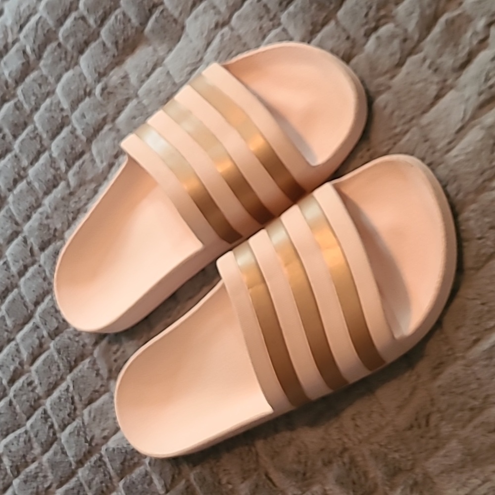 adidas Pink and Gold Adilette Slide Sandals